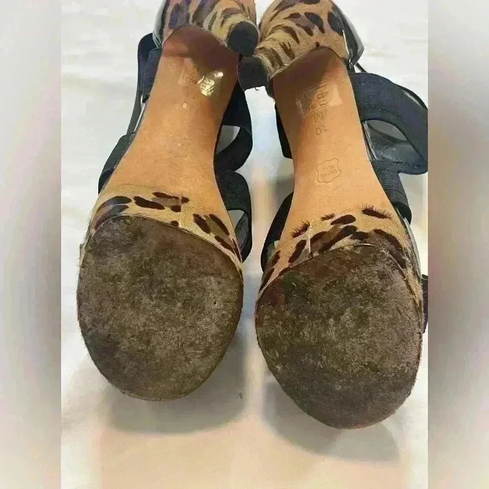 Kardashians Bebe Women’s Platform Wedge Strappy Heel Size 10 Black Leopard - Picture 4 of 8